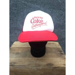 1990s Cherry Coke Outrageous Coca Cola Trucker's Hat White Red Snapback OSFA VTG